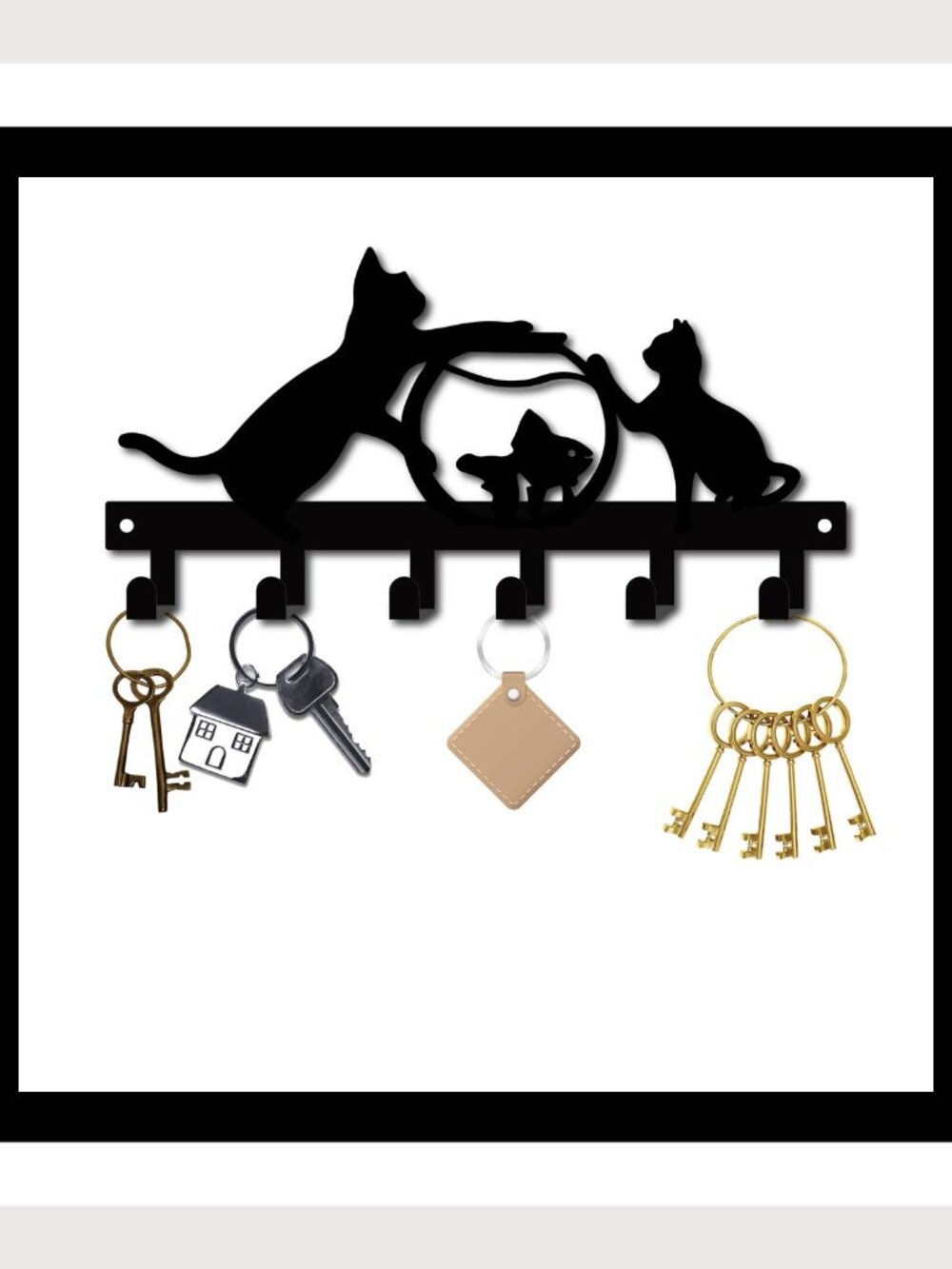 New Cat / Fish Bowl black metal wall hanger with hooks